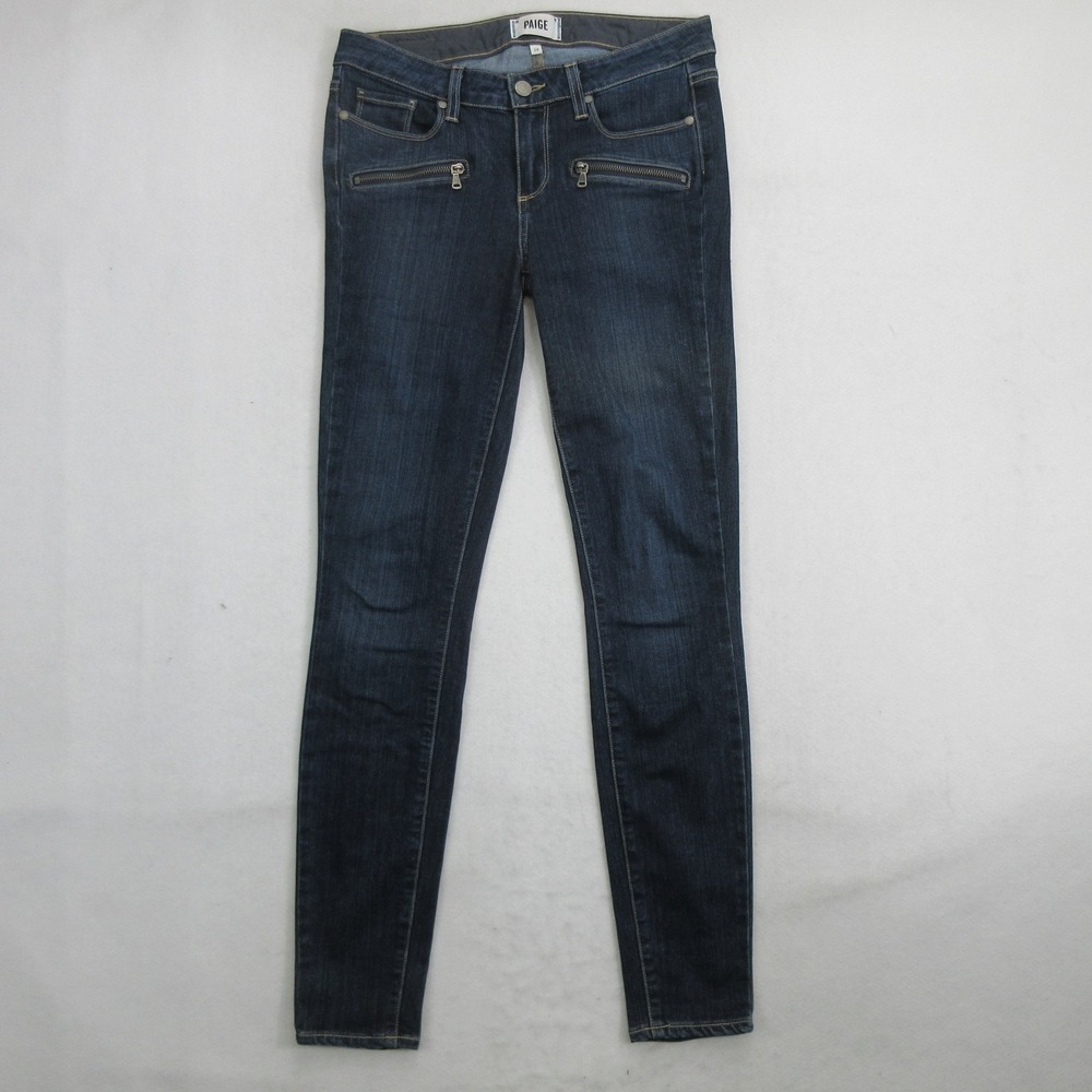 Paige Women Jeans 28 Indio Zip Skinny Blue Dark Wash Stretch Pants
